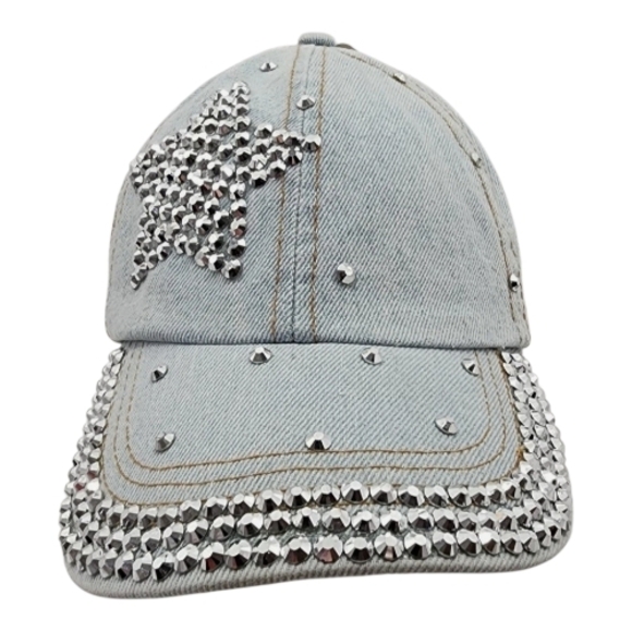 Mudd Accessories - Mudd Light Blue Denim Bling Hat NWT Rhinestone Star Studded Baseball Cap Y2K